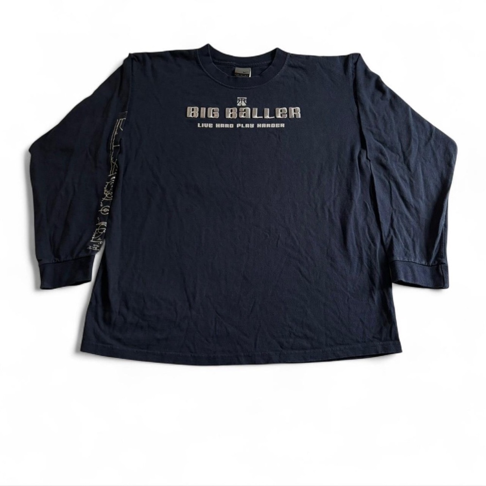 Vintage Nike Men's Medium‎ Big Baller Embroidered Long Sleeve T Shirt Navy